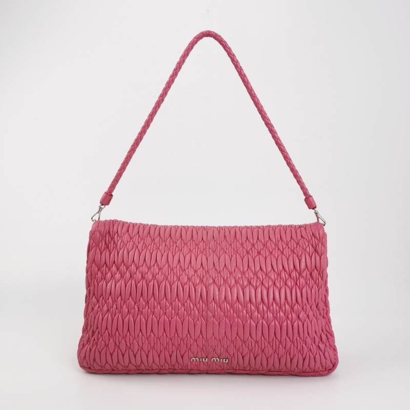 Miu Miu Crystal 系列 羊皮 純色 褶皺 珩縫鑽飾 單肩包-1
