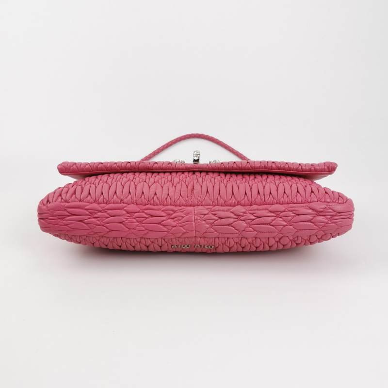 Miu Miu Crystal 系列 羊皮 純色 褶皺 珩縫鑽飾 單肩包-5