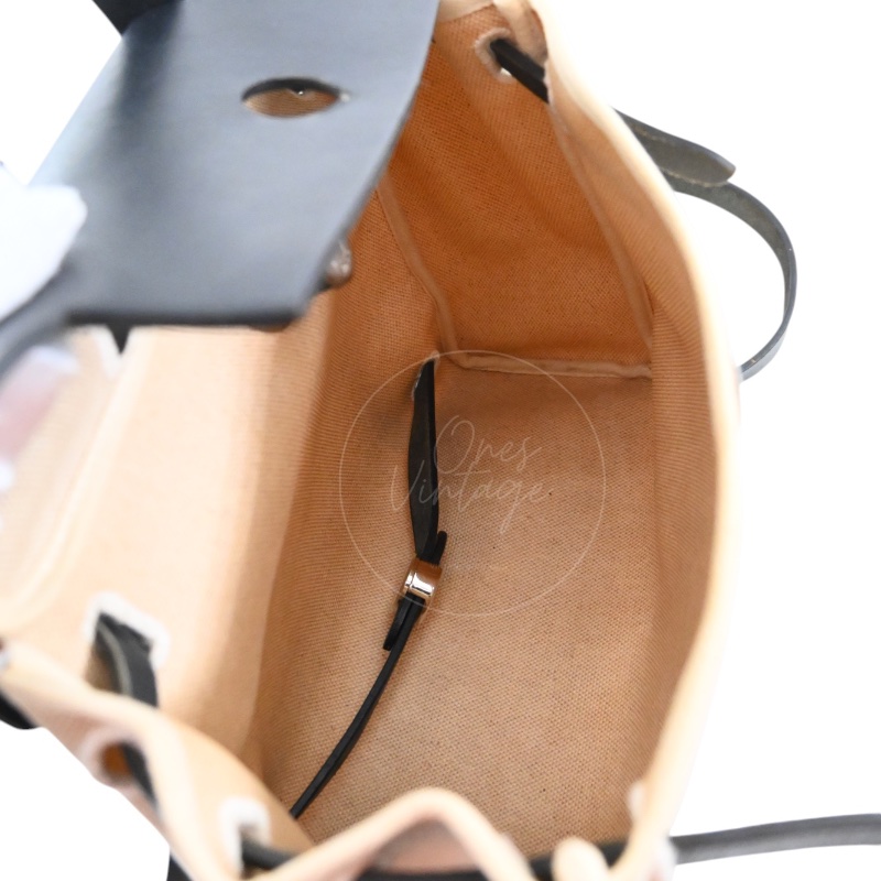 [PRE-OWNED] HERMES HERBAG BACKPACK BLACK SWIFT BEIGE CANVAS STAMP SQUARE C-17