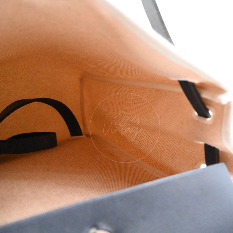 [PRE-OWNED] HERMES HERBAG BACKPACK BLACK SWIFT BEIGE CANVAS STAMP SQUARE C-19