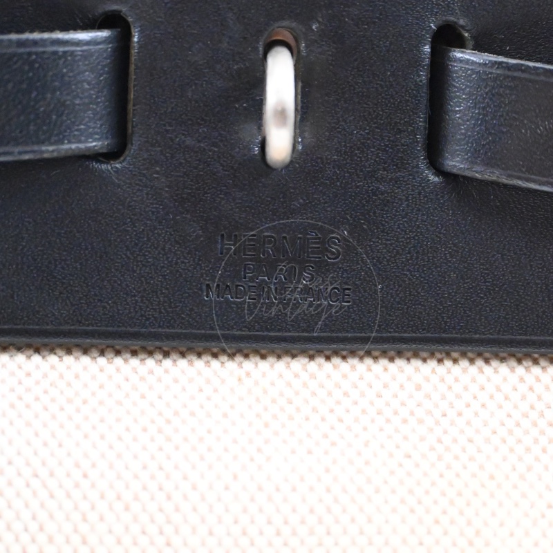 [PRE-OWNED] HERMES HERBAG BACKPACK BLACK SWIFT BEIGE CANVAS STAMP SQUARE C-25
