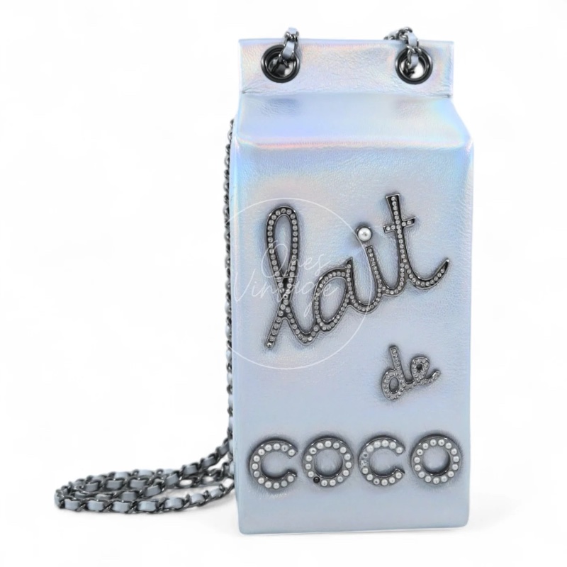 [PRE-OWNED] CHANEL IRIDESCENT SILVER GOATSKIN MILK CARTON BAG-6