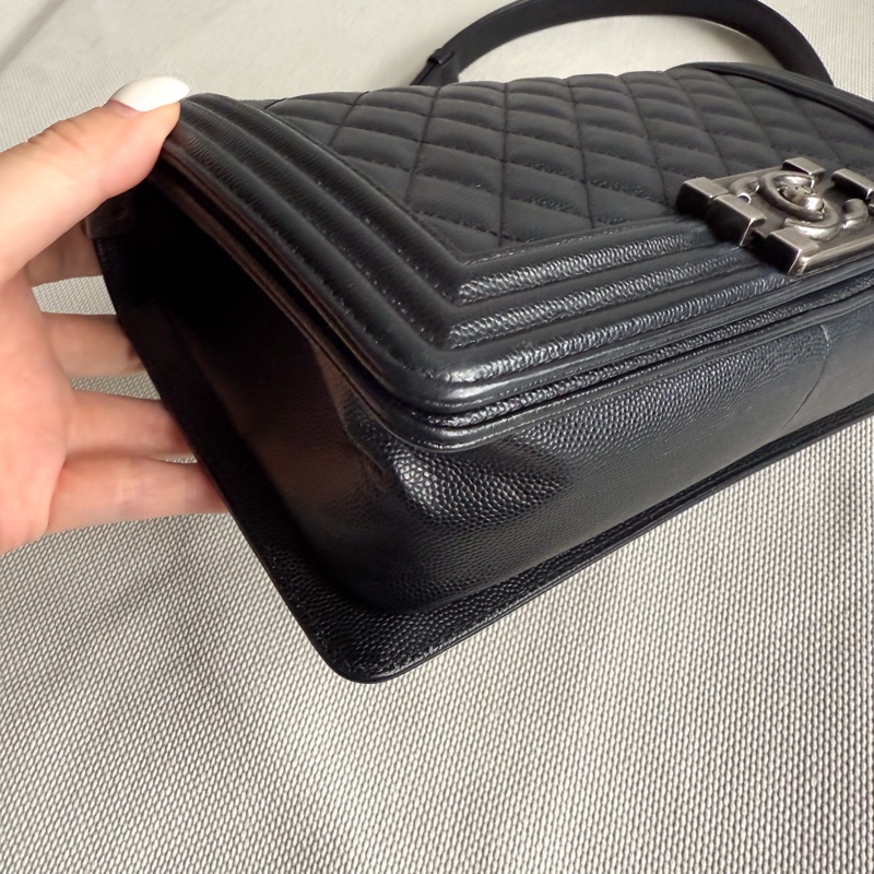 Chanel Boy 黑色菱格紋荔枝皮25cm-6