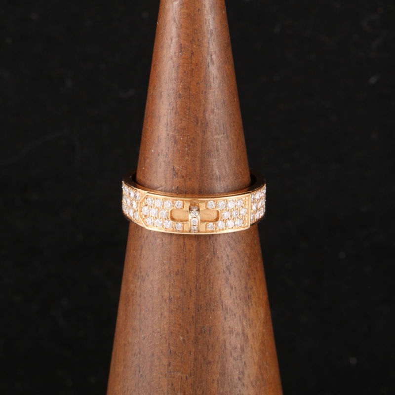 HERMES(愛馬仕)  18K玫瑰金 鑽石 玫瑰金 kelly 滿鑽戒指 52 18K-0