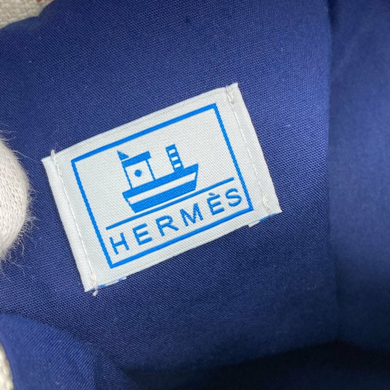 HERMES 海洋印花 Petit Chartier 抽繩包，棉質單肩包，兒童款，白色 x 藍色-15