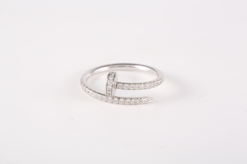 CARTIER(卡地亞) 18K白金 鑽石 白金 JUSTE UN CLOU 釘子戒指 窄版滿鑽 52 18K-3