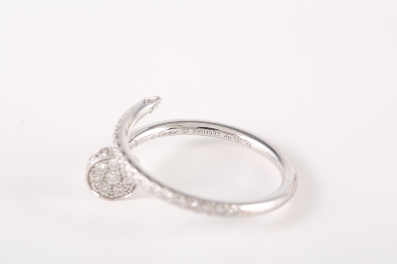 CARTIER(卡地亞) 18K白金 鑽石 白金 JUSTE UN CLOU 釘子戒指 窄版滿鑽 52 18K-5