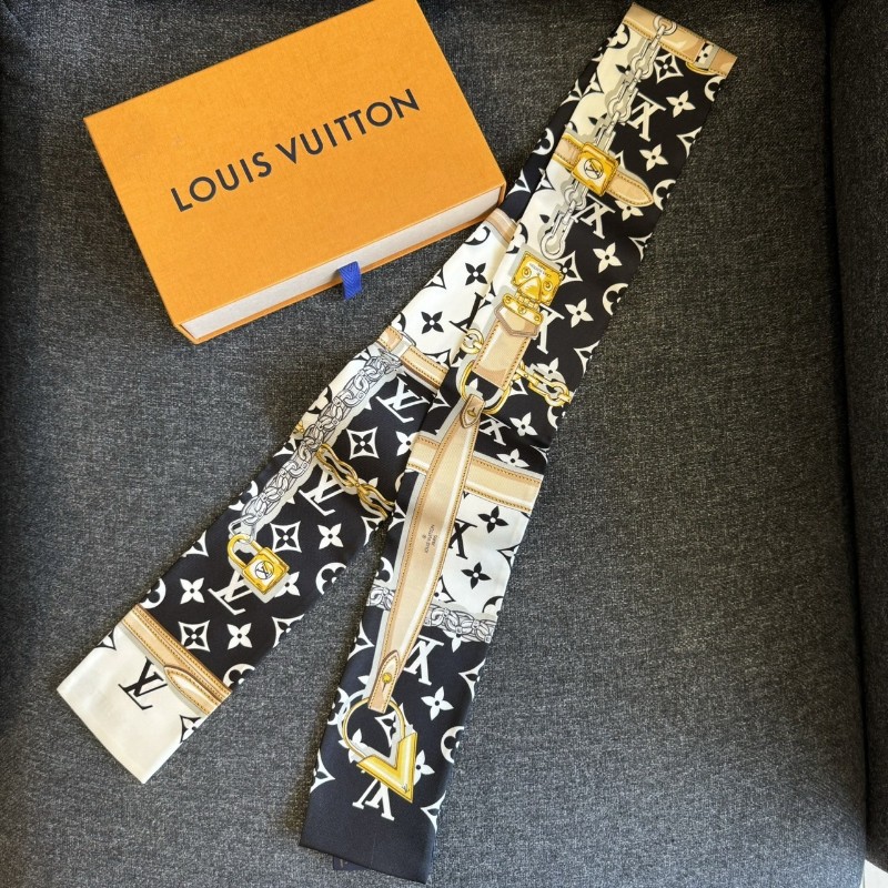 全新 Monogram Confidential 斜紋絲長絲巾 顏色：棕色/ 黑白色-4