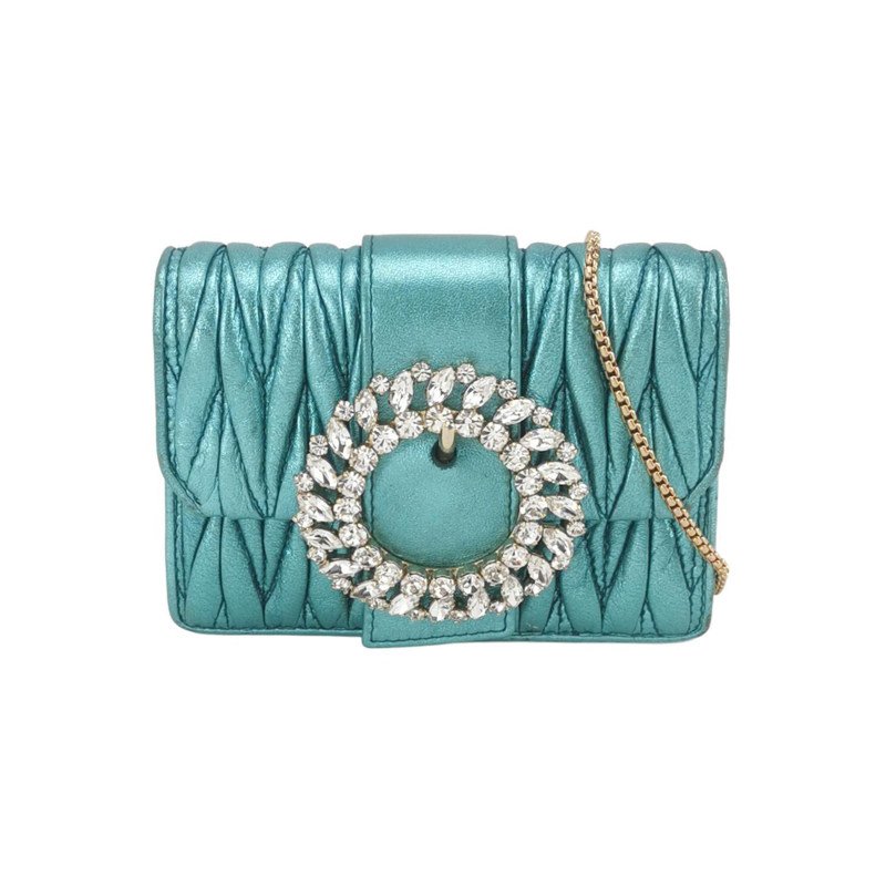 Miu Miu 羊皮 純色 褶皺 水鑽扣 斜背包 單肩包-0