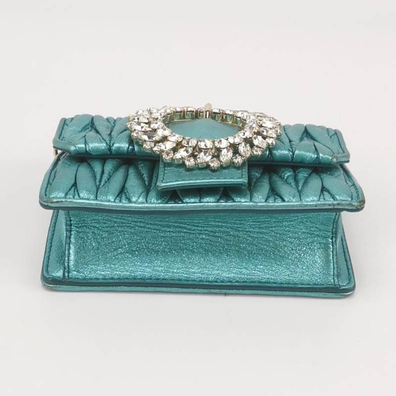 Miu Miu 羊皮 純色 褶皺 水鑽扣 斜背包 單肩包-3