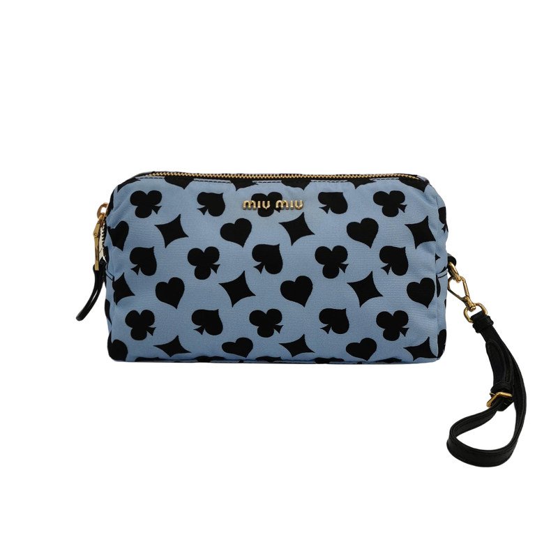 Miu Miu 羊皮 尼龍布 印花 字母 logo 手拿包-0