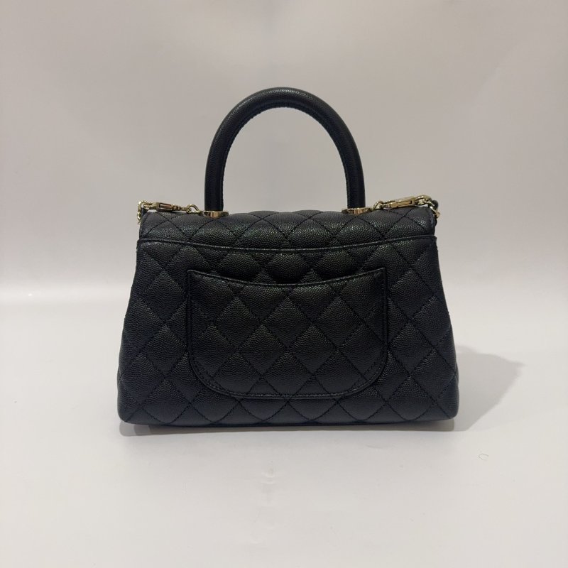 Chanel黑色金釦菱格紋荔枝皮小號CoCo Handle/A92990-2