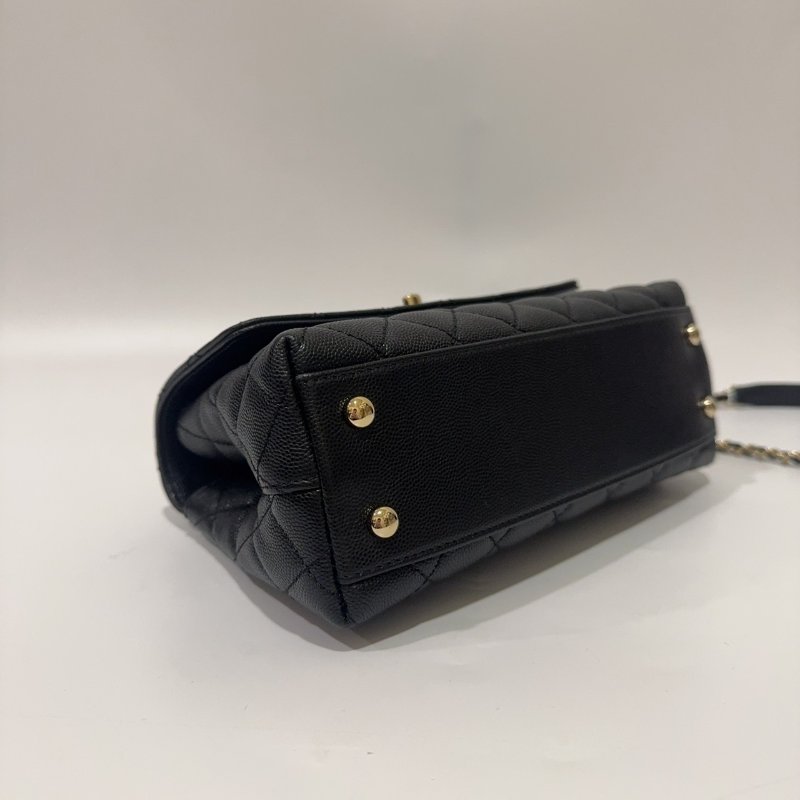 Chanel黑色金釦菱格紋荔枝皮小號CoCo Handle/A92990-8