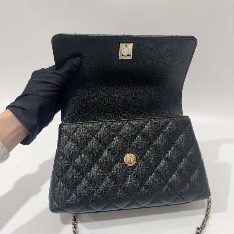 Chanel黑色金釦菱格紋荔枝皮小號CoCo Handle/A92990-11