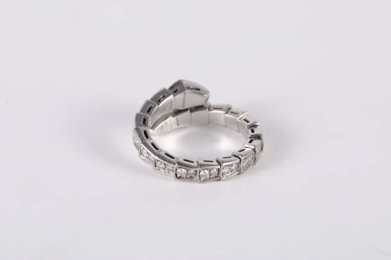BVLGARI(寶格麗) Serpenti 18K金 滿鑽 窄版 單排鑽 蛇形 戒指 18k白金 18K白金/鑽石 m 白金 M-4