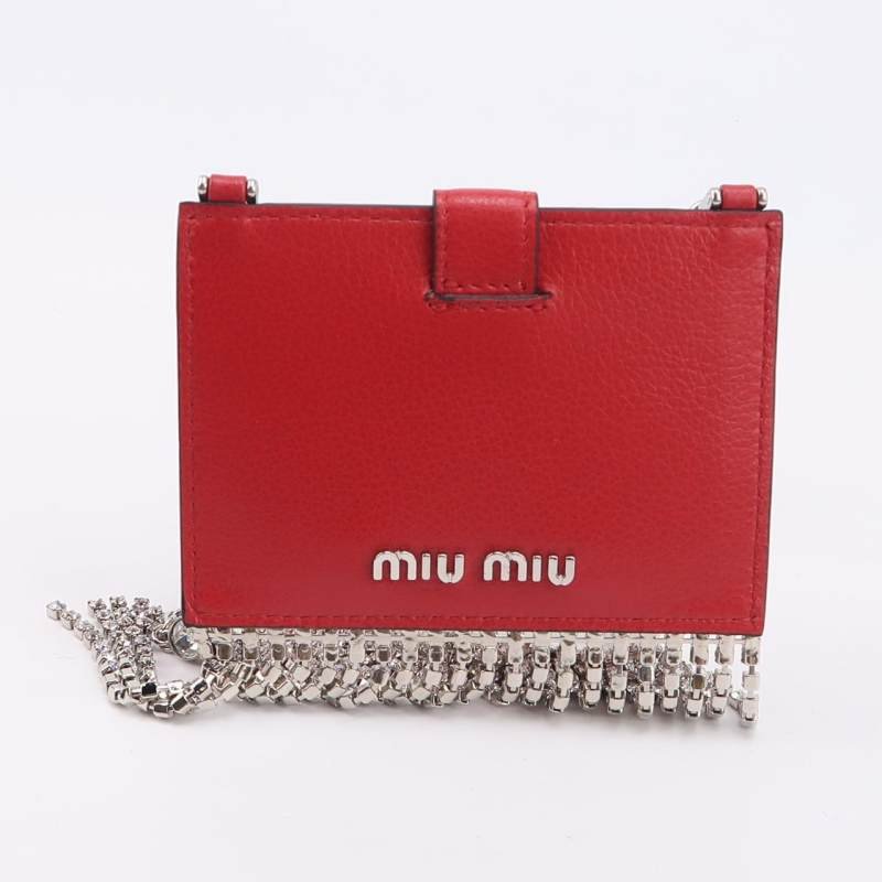 Miu Miu 牛皮 純色 字母 logo 水鑽 裝飾 流蘇 斜挎包 單肩包-2
