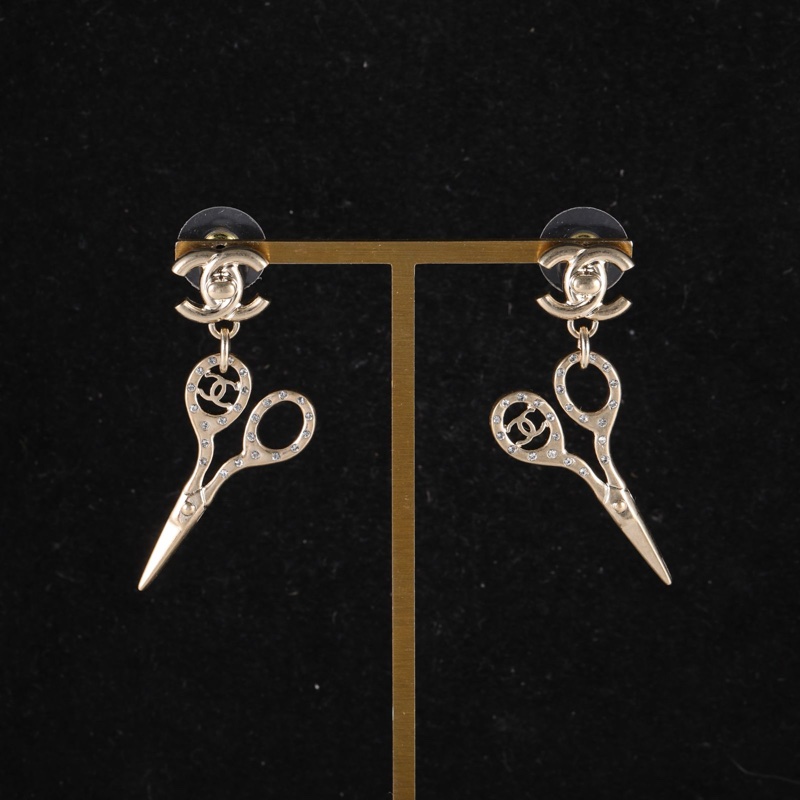 CHANEL(香奈兒)  合金 21P 雙C 剪刀 耳釘-0
