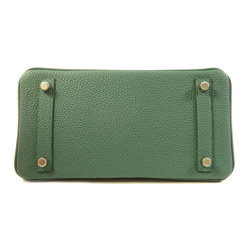 HERMES Togo皮革Birkin 25銀扣手挽袋Vert Cypres-3