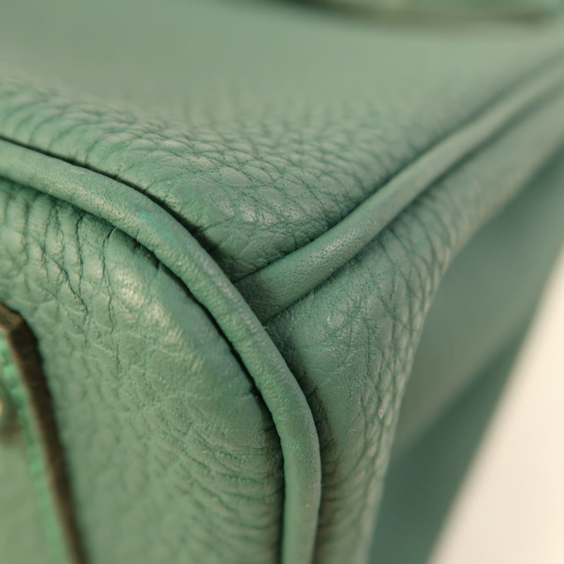 HERMES Togo皮革Birkin 25銀扣手挽袋Vert Cypres-5