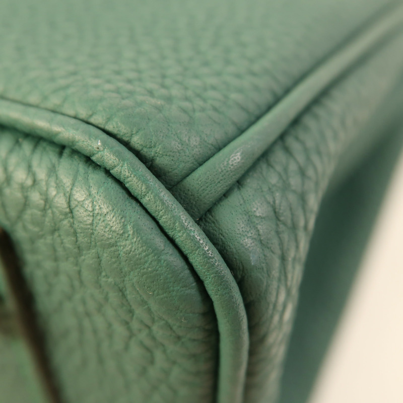 HERMES Togo皮革Birkin 25銀扣手挽袋Vert Cypres-7