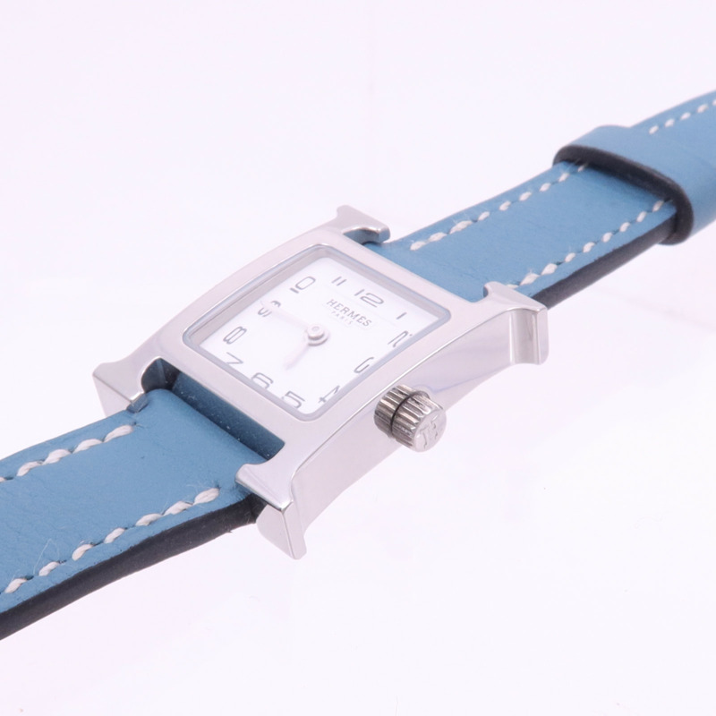 HERMES Heure H Watch不鏽鋼/皮革手錶石英機芯白色-8