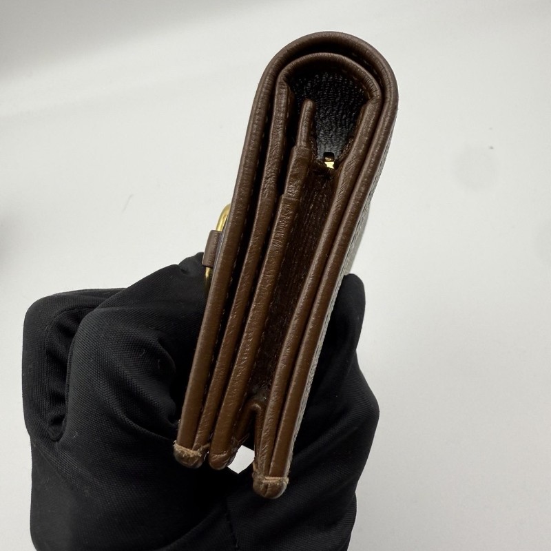 超新⭐GUCCI古馳 Horsebit 1955 復古金扣馬銜扣老花Logo雙折翻蓋 帆布拼皮 帆布包錢包卡包 男女同款情侶款 烏木色/棕色-6