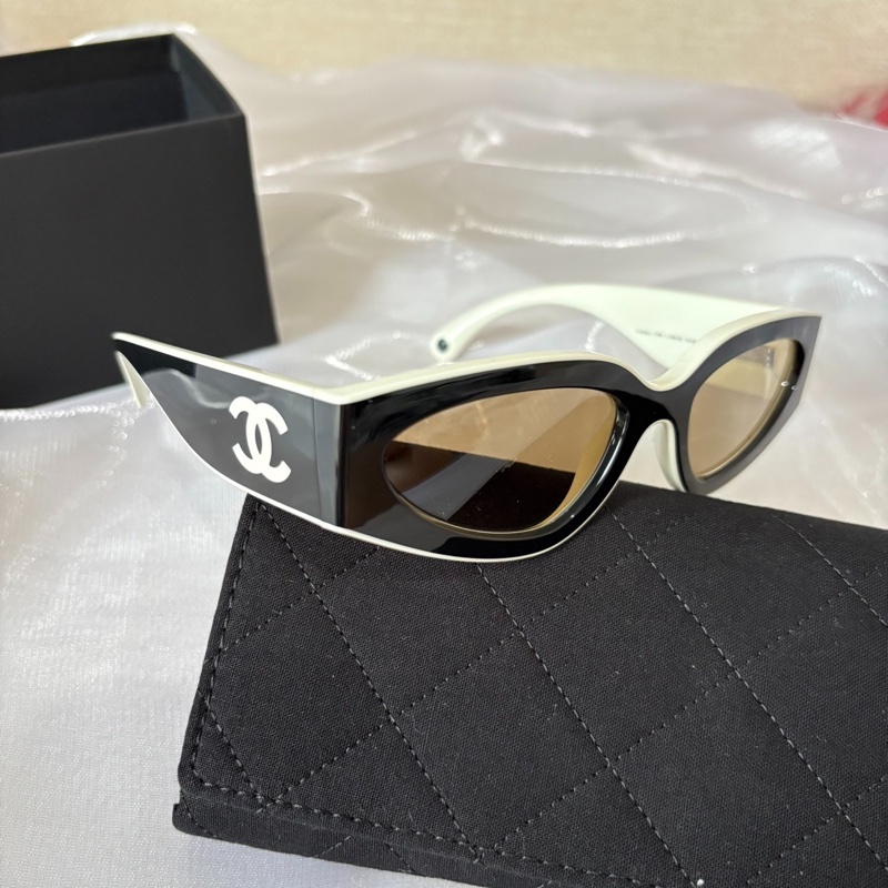全新代購！Chanel 香奈兒 CH6065 黑白色太陽眼鏡 墨鏡-0