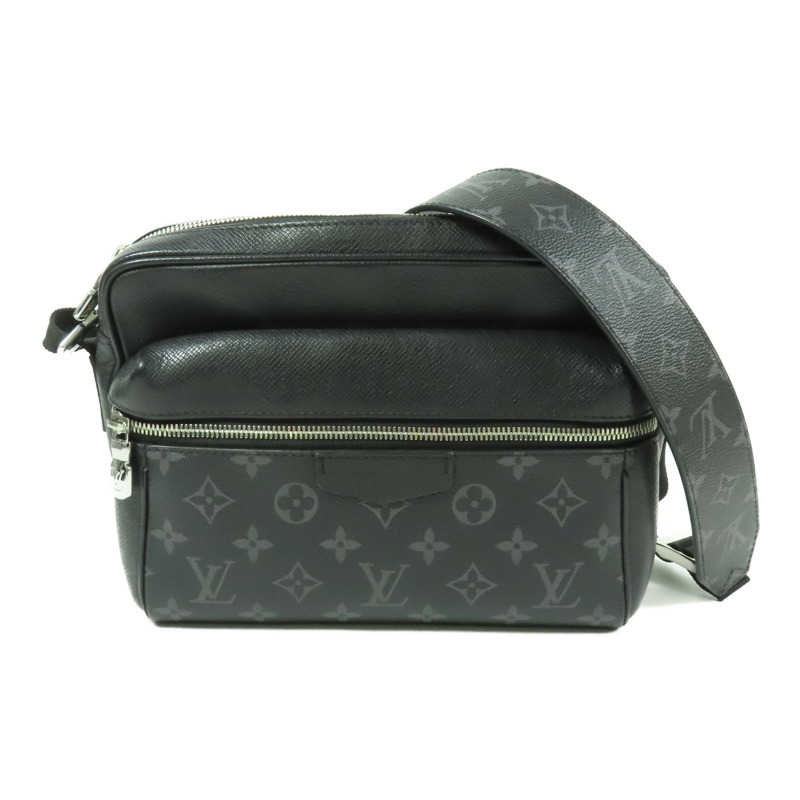 LOUIS VUITTON Monogram Eclipse/Taiga Outdoor Messenger銀扣肩背袋-0