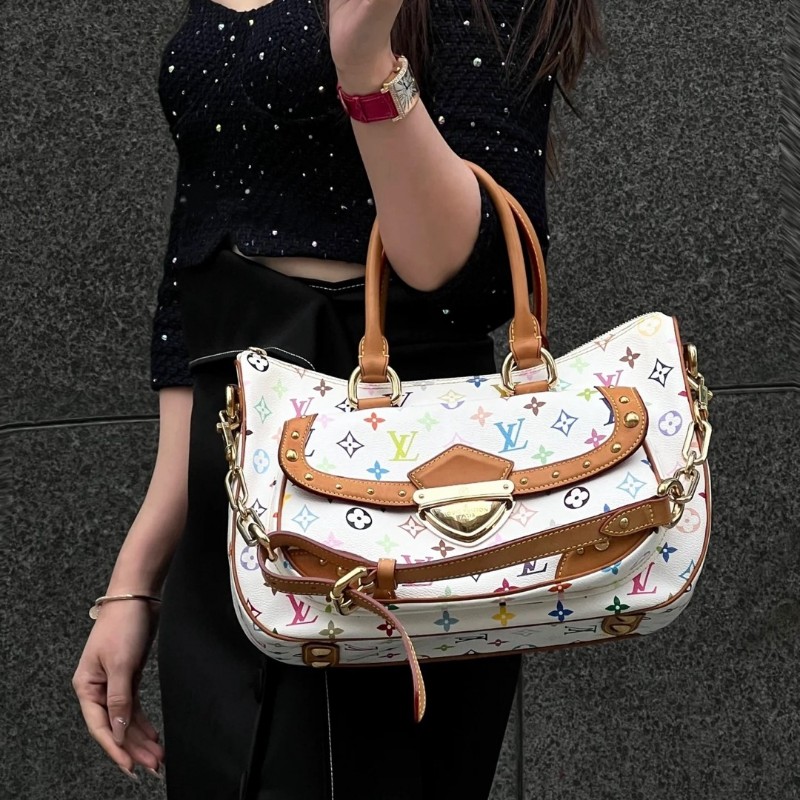 絕版❤️LV vintage村上隆聯名白三彩大號元寶包手提包肩背包-1