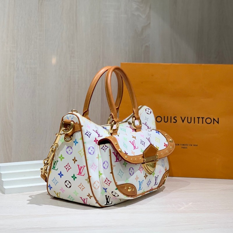 絕版❤️LV vintage村上隆聯名白三彩大號元寶包手提包肩背包-4