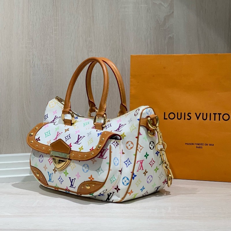 絕版❤️LV vintage村上隆聯名白三彩大號元寶包手提包肩背包-5