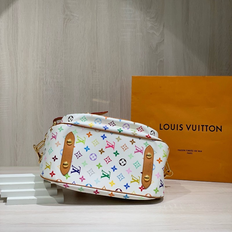 絕版❤️LV vintage村上隆聯名白三彩大號元寶包手提包肩背包-6