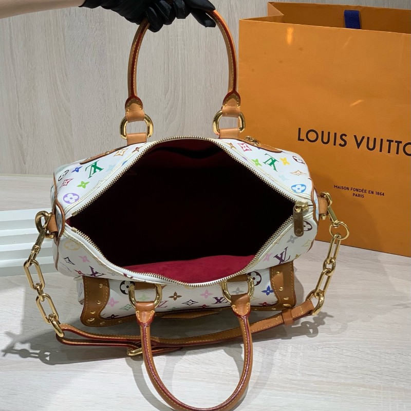 絕版❤️LV vintage村上隆聯名白三彩大號元寶包手提包肩背包-7