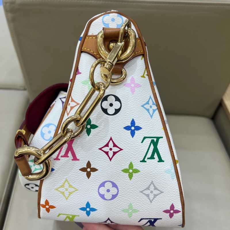 絕版❤️LV vintage村上隆聯名白三彩大號元寶包手提包肩背包-9