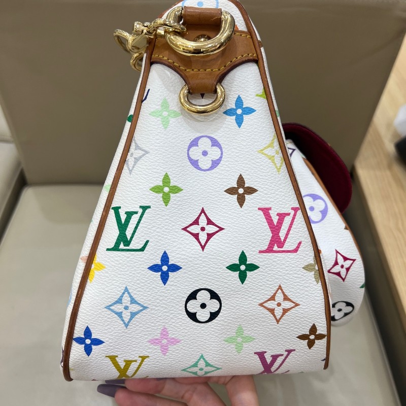 絕版❤️LV vintage村上隆聯名白三彩大號元寶包手提包肩背包-10