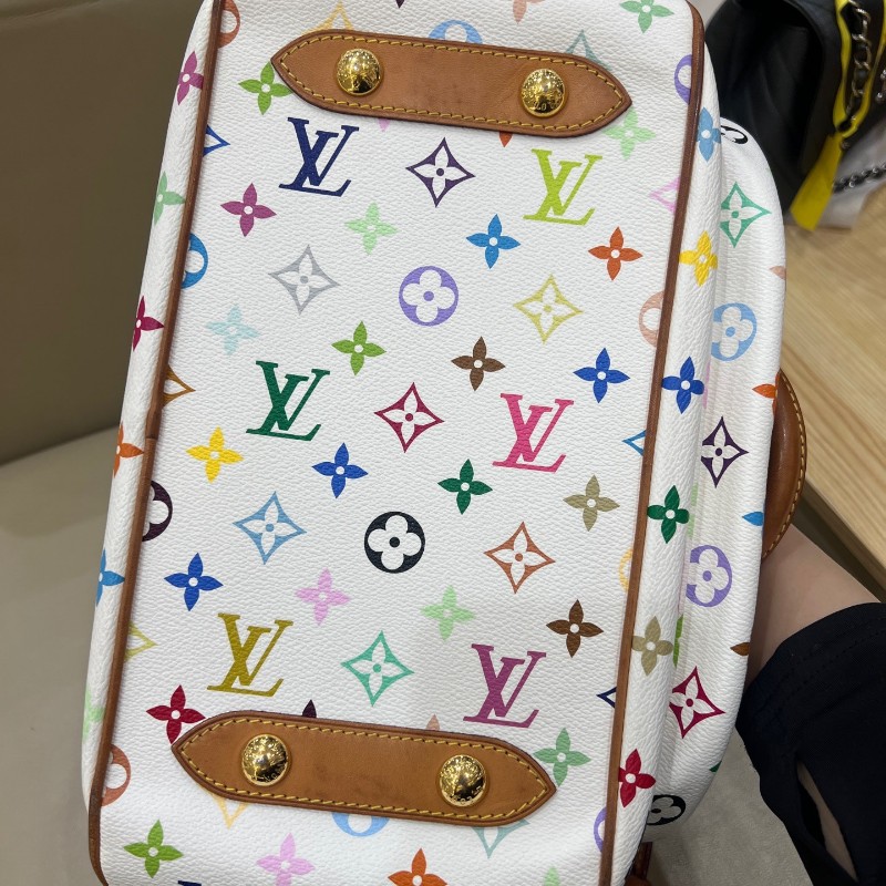 絕版❤️LV vintage村上隆聯名白三彩大號元寶包手提包肩背包-11