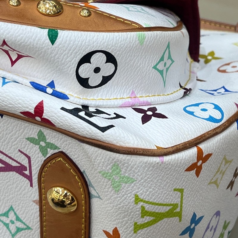 絕版❤️LV vintage村上隆聯名白三彩大號元寶包手提包肩背包-13