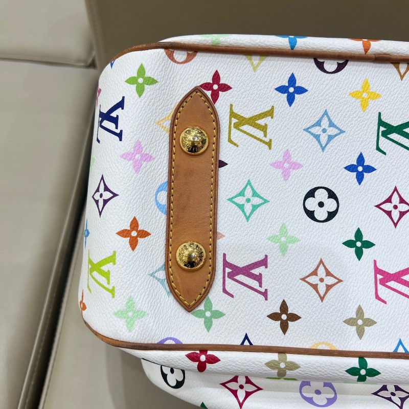 絕版❤️LV vintage村上隆聯名白三彩大號元寶包手提包肩背包-16