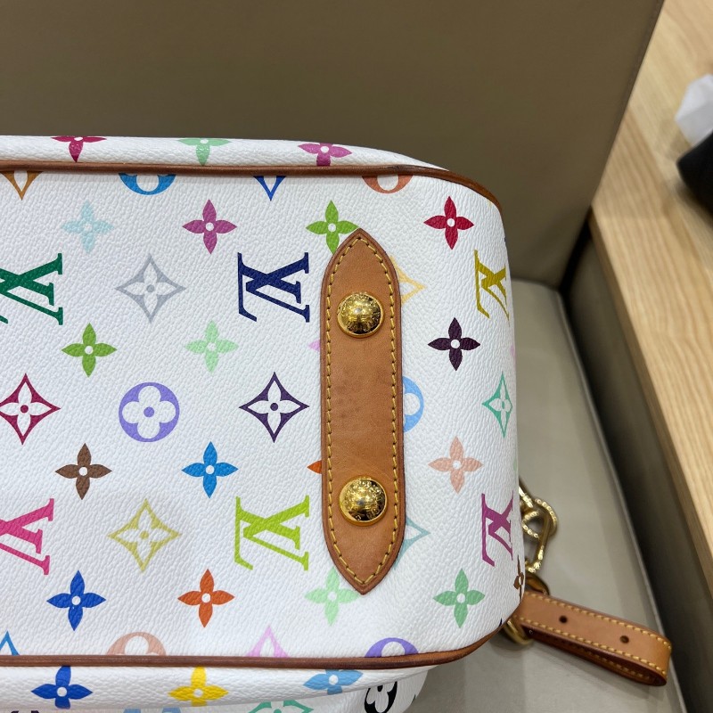 絕版❤️LV vintage村上隆聯名白三彩大號元寶包手提包肩背包-17