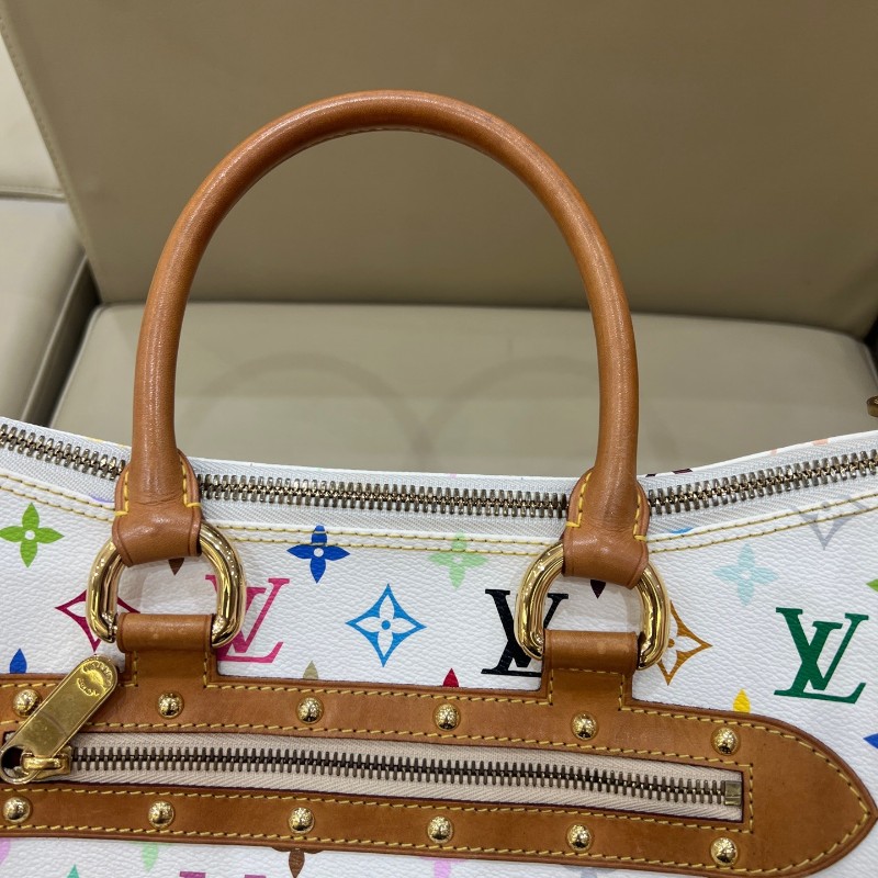 絕版❤️LV vintage村上隆聯名白三彩大號元寶包手提包肩背包-20