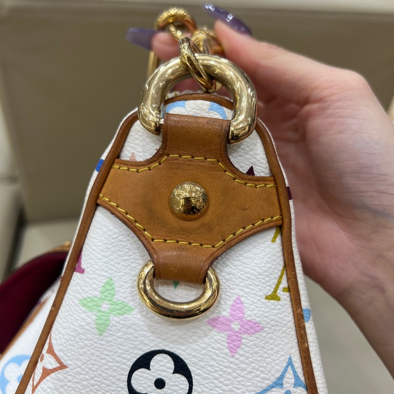 絕版❤️LV vintage村上隆聯名白三彩大號元寶包手提包肩背包-22