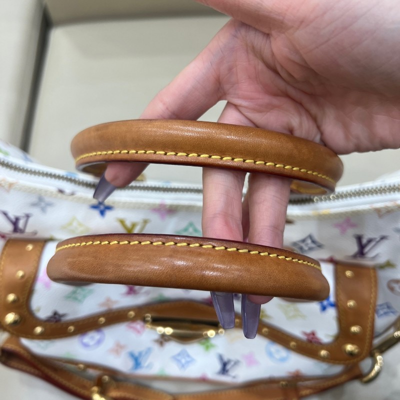 絕版❤️LV vintage村上隆聯名白三彩大號元寶包手提包肩背包-25