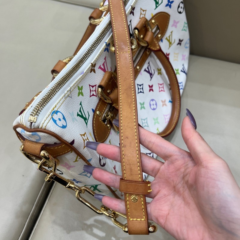 絕版❤️LV vintage村上隆聯名白三彩大號元寶包手提包肩背包-27