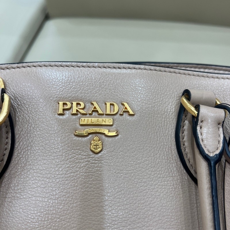 Prada奶茶色十字紋牛皮手提斜挎包 尺寸26*22cm-12