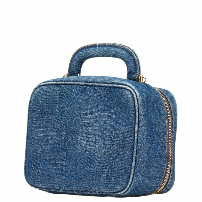 香奈兒 Coco Mark 化妝包 單肩包 兩用包 靛藍 牛仔布 女款 CHANEL-1