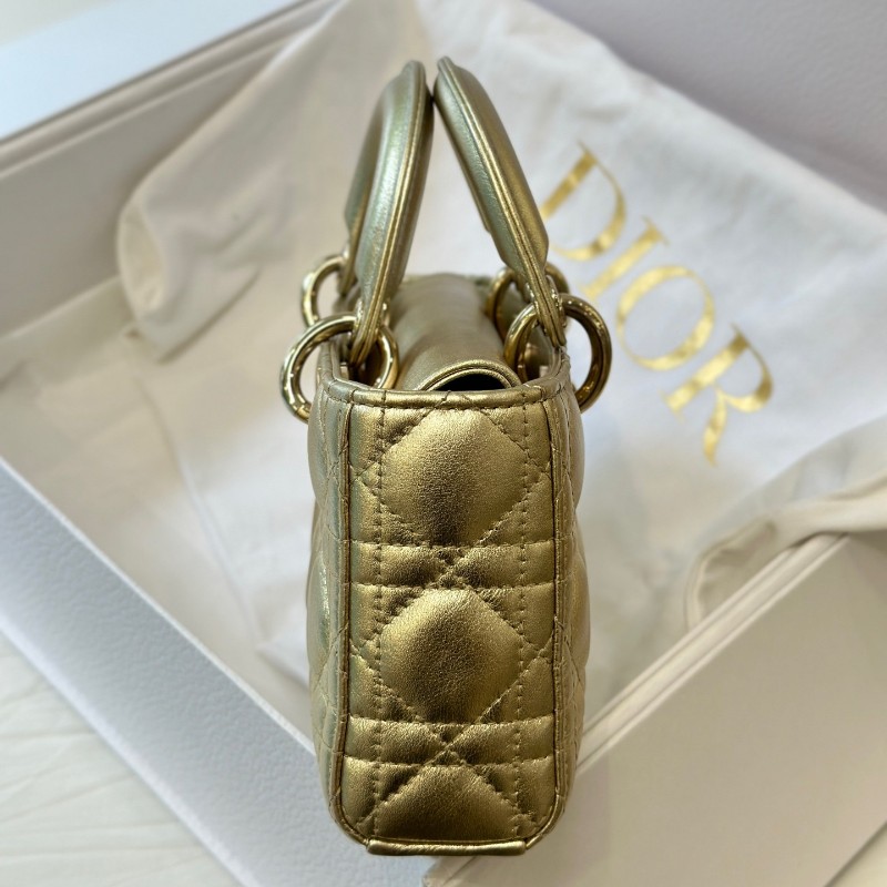 Dior 迪奧橫版Lady D-Joy戴妃 香檳色小號藤格紋手提包肩背包斜背包-2
