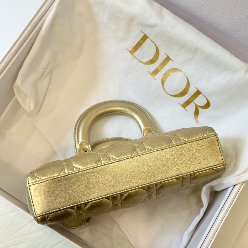 Dior 迪奧橫版Lady D-Joy戴妃 香檳色小號藤格紋手提包肩背包斜背包-4
