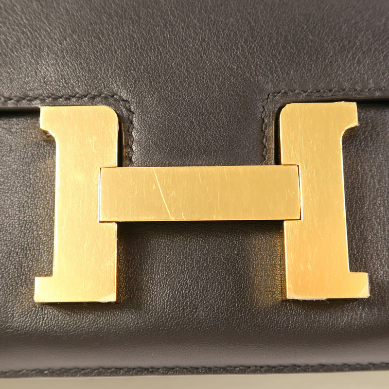 HERMES Swift皮革Constance Elan金扣肩背袋Noir-9