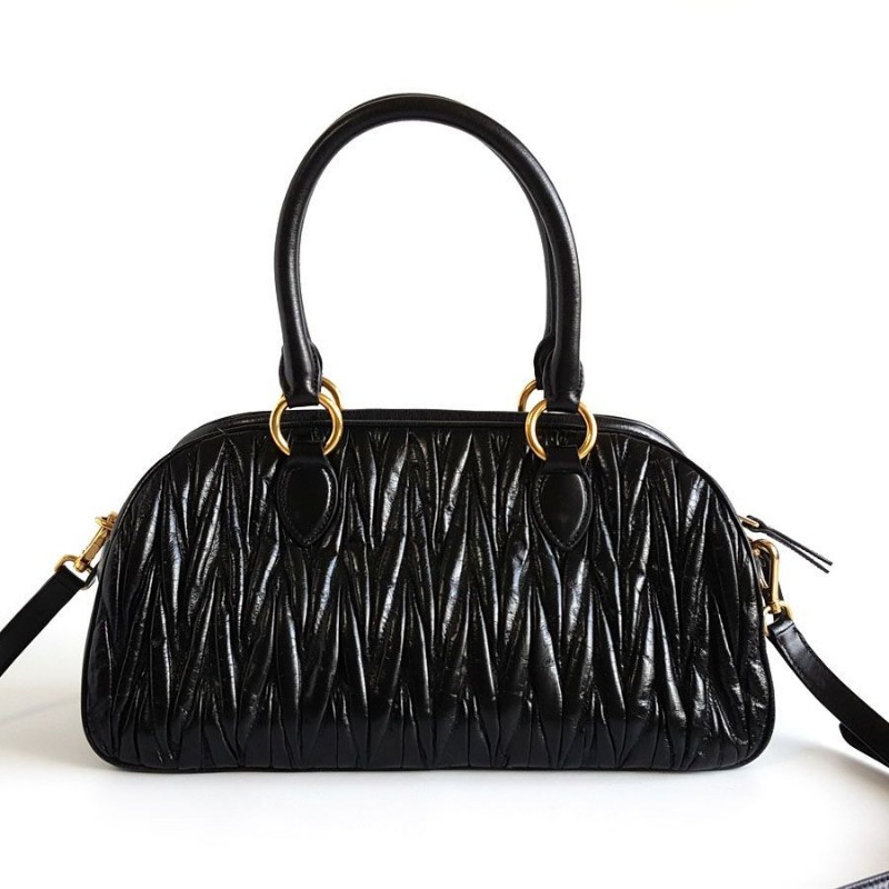 Miu Miu 黑色黑金褶皺保齡球包手提單肩包肩背包-2