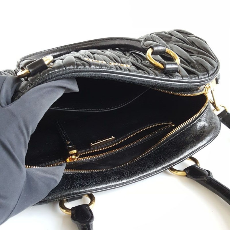 Miu Miu 黑色黑金褶皺保齡球包手提單肩包肩背包-6